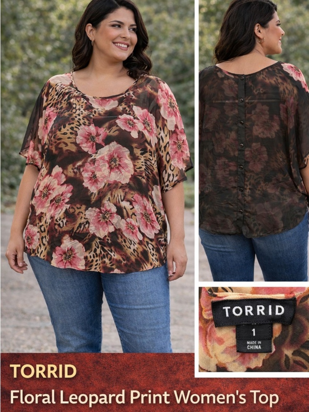 TORRID Floral Leopard Print Women's Top 1X